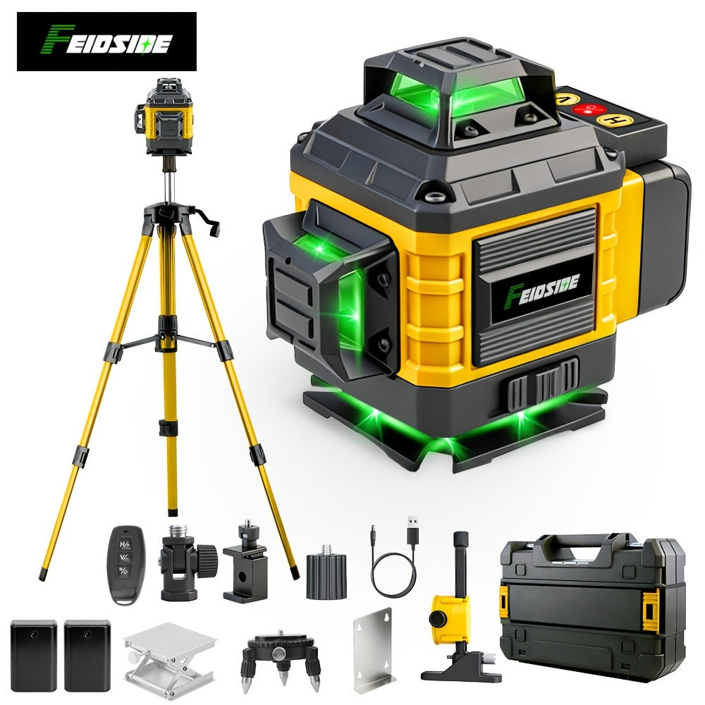 16-Line Laser Level Kit 4D 360 Self Leveling with 2x 3000mAh Battery 39 Inch Tripod Remote Control Lifting Platform for Construction Tile Renovation Wall Floor Alignment