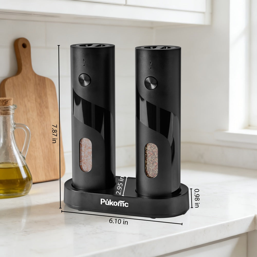 Electric Pepper Grinder Set of 2, Rechargeable with Charging Base, 6 Adjustable Coarseness Settings, Built-in LED Light & ABS Motor ¡ª Salt & Pepper Mill for Peppercorns & Spices, Brush Included