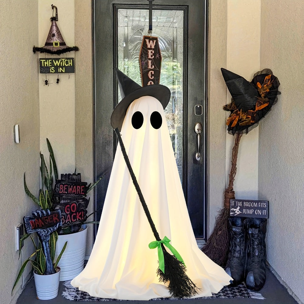 Halloween Ghost with Broom Outdoor Decoration ¨C Eerie Spooky Ghost Ornament for Porch, Yard, Garden & Lawn, Indoor & Outdoor Halloween Party Decor