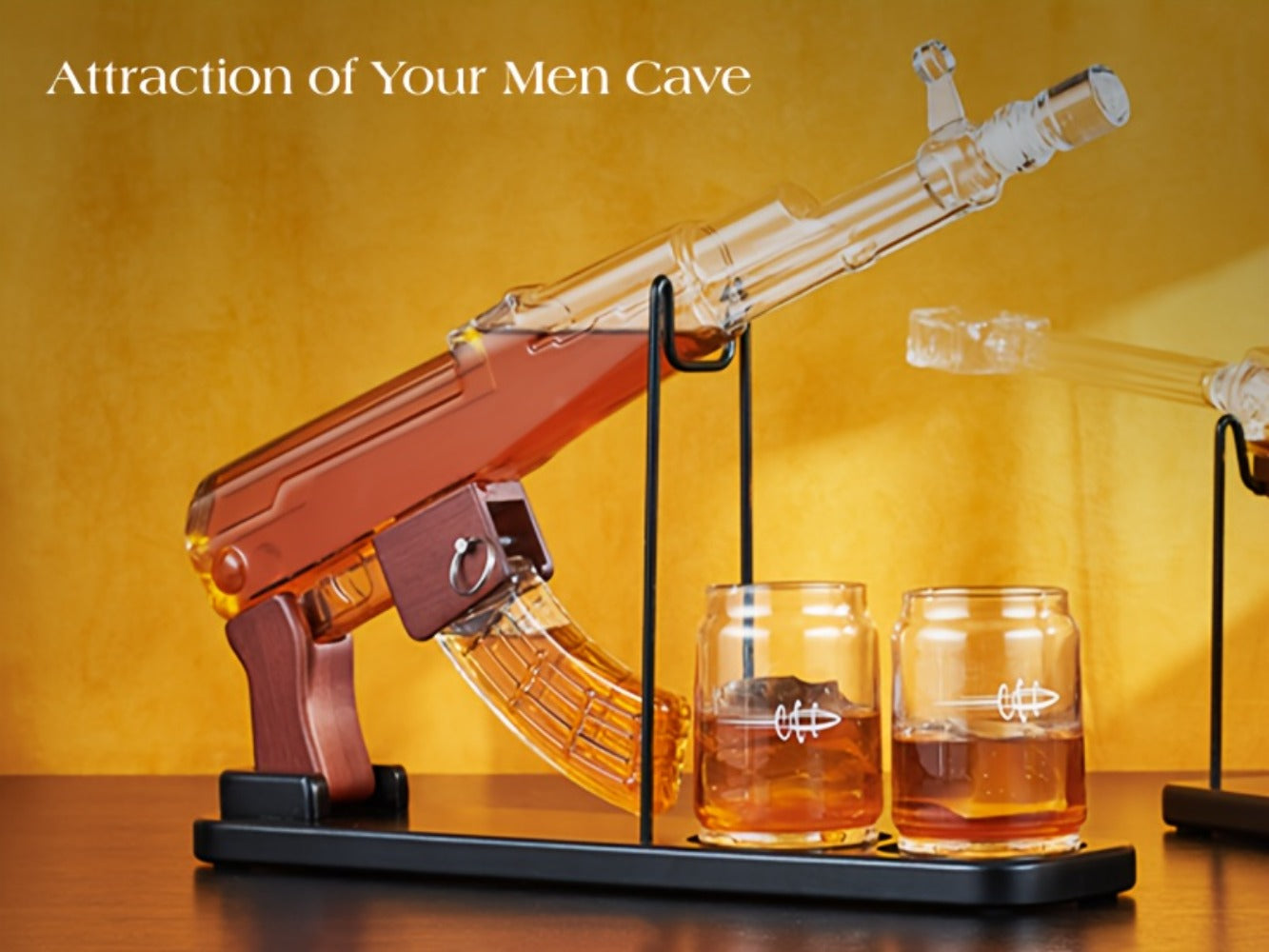 AK-47 Whiskey Gun Decanter Set with Detachable Magazine and Two 6.75oz Glasses, 17.6oz Liquor Dispenser Military Style Home Bar Decanter, Unique Birthday Anniversary Father's Day Gift for Men Dad