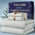 Bamboo Cooling Bedding Set 4pcs - Deep Pocket Fitted Sheet, Flat Sheet & Pillowcases for Hot Sleepers, Breathable Soft Viscose Sheets Twin Full Queen King