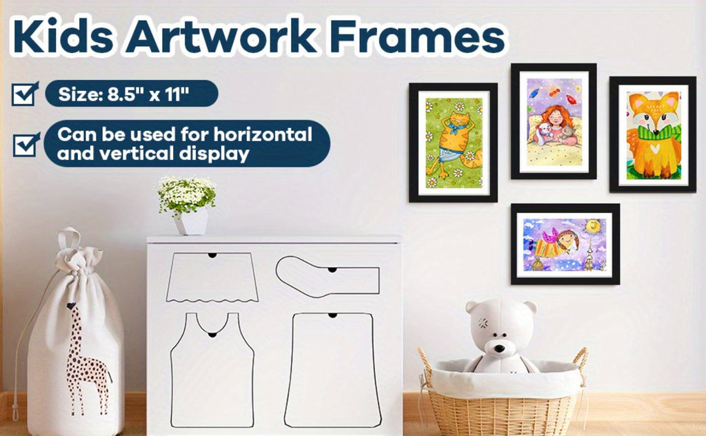 Kids Artwork Frames Front Opening Changeable 8.5x11 Inch Children Art Display Picture Frame for Drawing Crafts Photos Holds 130 Pieces Wood Black White
