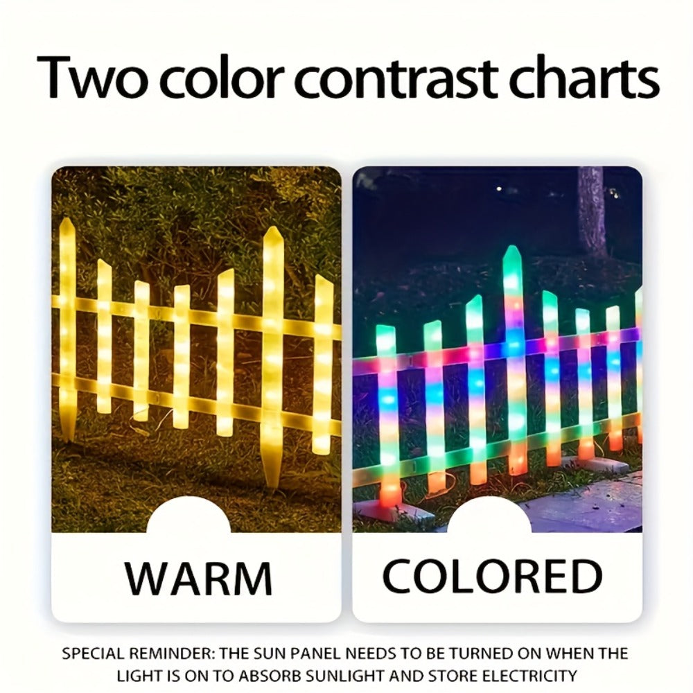 Solar Fence Lights Outdoor 8-Pack with Remote Control - Waterproof LED White Picket Fence Border Lights Solar Powered, Colorful & Warm Light Options for Garden Yard Tree Pet Barrier Christmas Decoration
