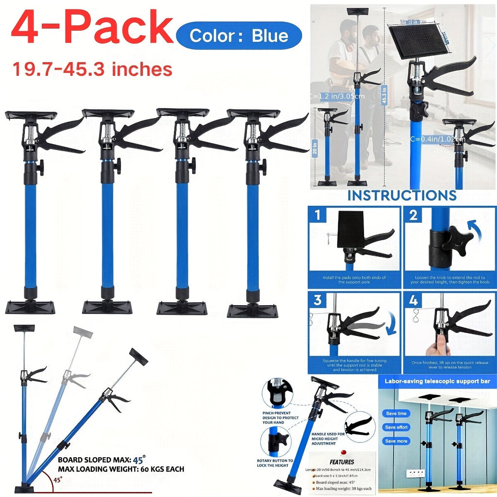 Adjustable Steel Support Rods for Drywall & Cabinet Installation, Extendable Construction Support Poles 19.7¡±-45.3¡± / 45¡±-114¡±, Manual Lifting Tool Height Adjuster for Home Renovation, 2PCS & 4PCS Sets