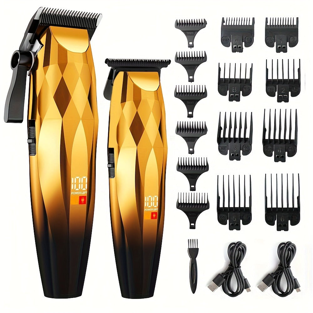 Professional Electric Hair Clipper & Beard Trimmer Set for Men, 14-Piece Comb Guide Kit, Ceramic Blades, 7000 RPM Powerful Motor, 1800mAh Rechargeable Battery, Cordless Hair Cutting Kit