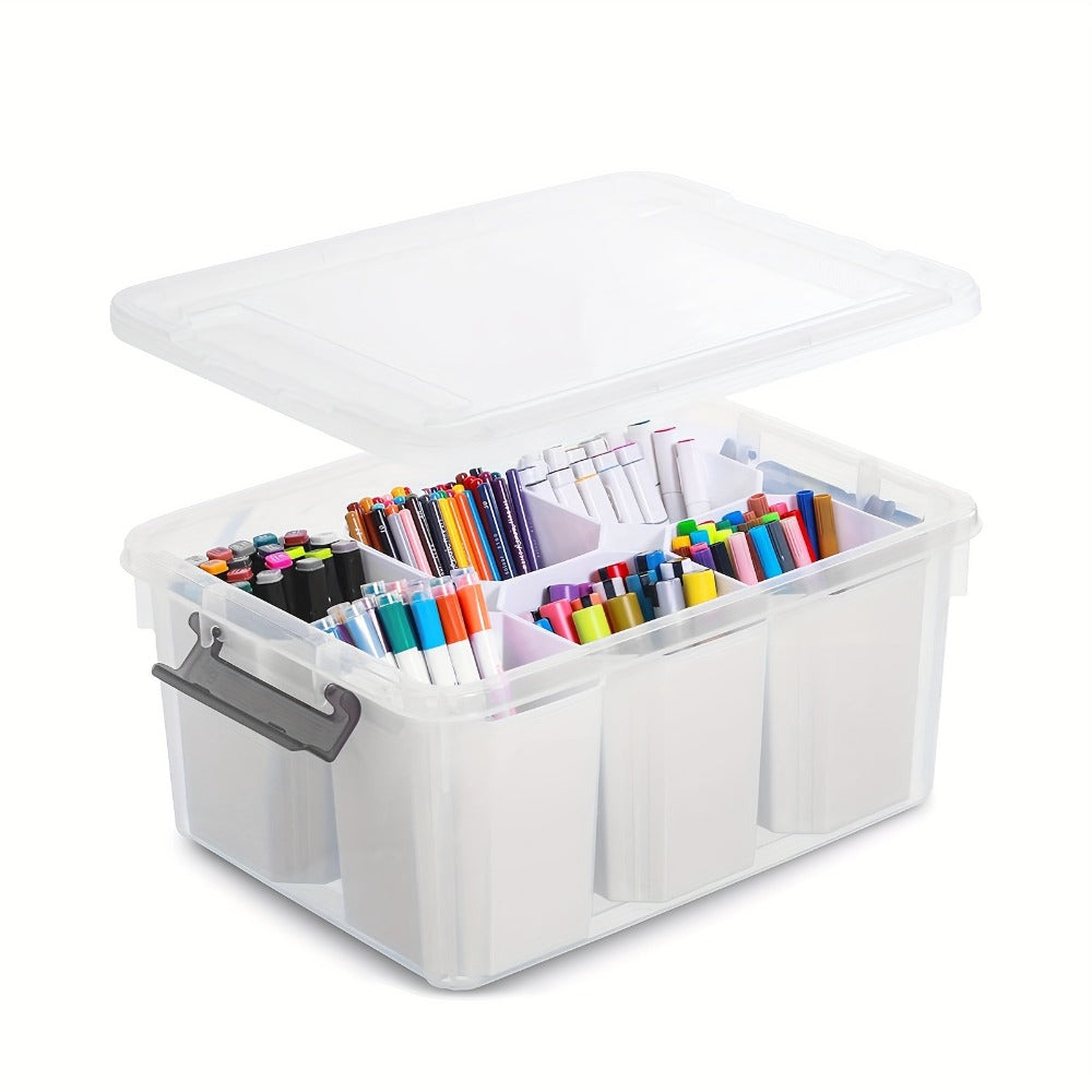 Clear Storage Box with Lid 17Qt 6 Divider Inserts Stackable Desktop Organizer for Craft Jewelry Stationery Tools Office Home