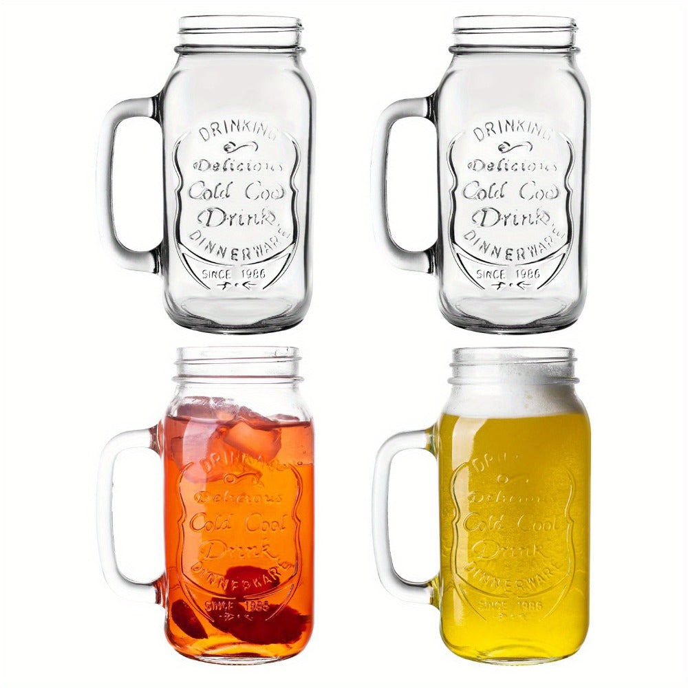 24oz Mason Jar Drinking Glasses with Handle 4 Pack ¨C Party Beverage Cups, Dishwasher Safe Glass Mugs