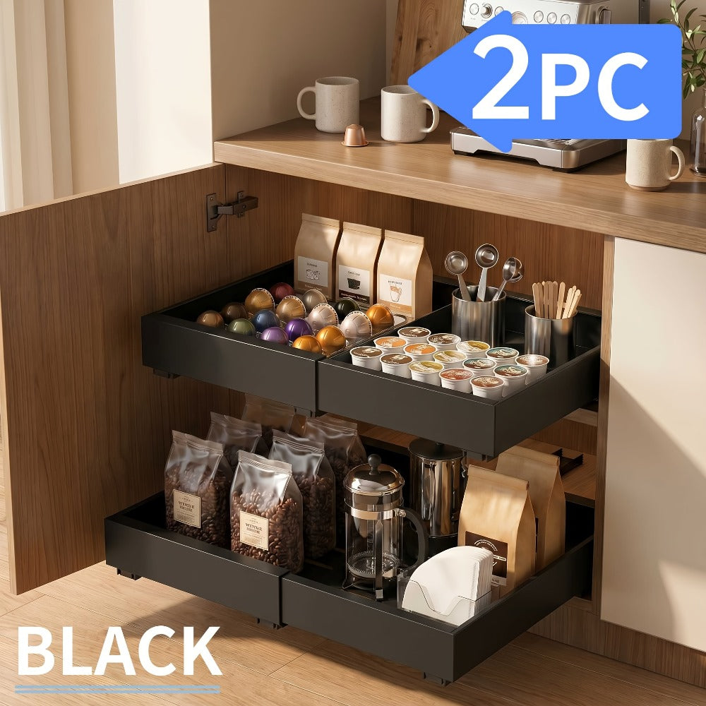 Pull Out Cabinet Organizer Expandable Slide-Out Drawer Shelf Heavy Duty Carbon Steel Silent Sliding Rust-Resistant Storage Rack for Kitchen Bathroom Pantry 12.6¡±-20.5¡± Wide