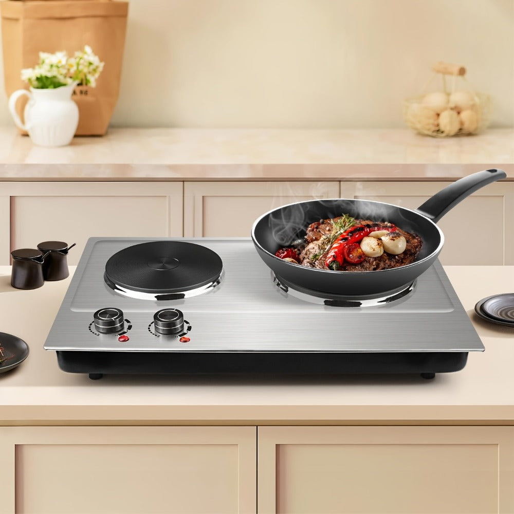 Hot Plate Electric Burner with Temperature Control ¨C Dual Size Coil Burners 7.4in & 6.1in, Countertop Electric Stove for Daily Cooking, Dorm, Office & Travel, Multiple Colors Available