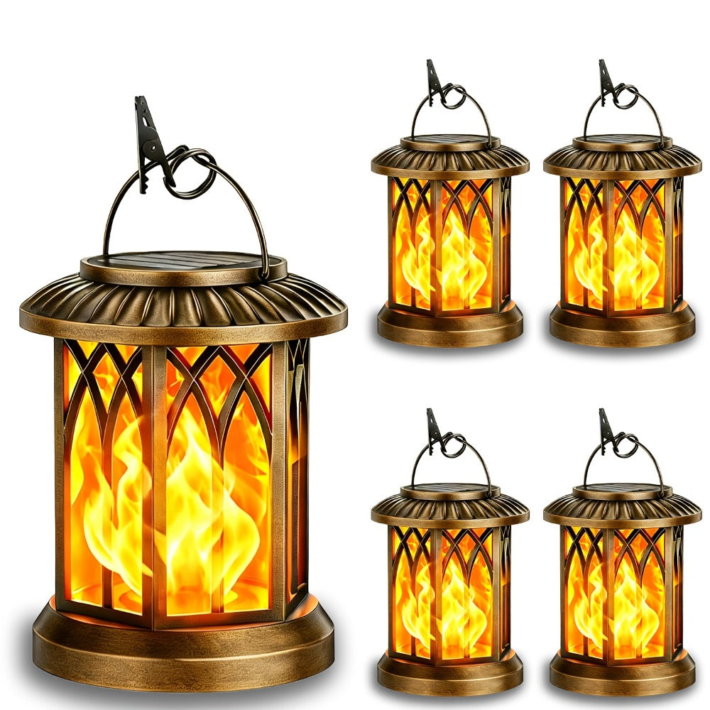 Solar Lantern Outdoor Hanging Lights Flickering Flame IPX5 Waterproof Auto On/Off 12Hrs Garden Yard Patio Decor Classic Black Antiqued Bronze 2 or 4 Pack