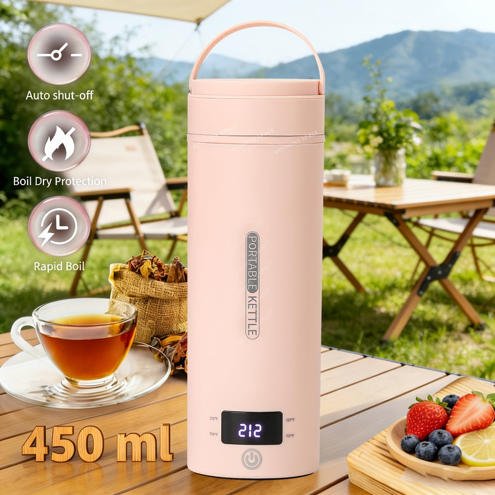Travel Electric Kettle Mini Portable 304 Stainless Steel 4 Temperature Settings Auto Shut-Off Boil-Dry Protection BPA-Free Water Boiler for Tea Coffee White Black Pink