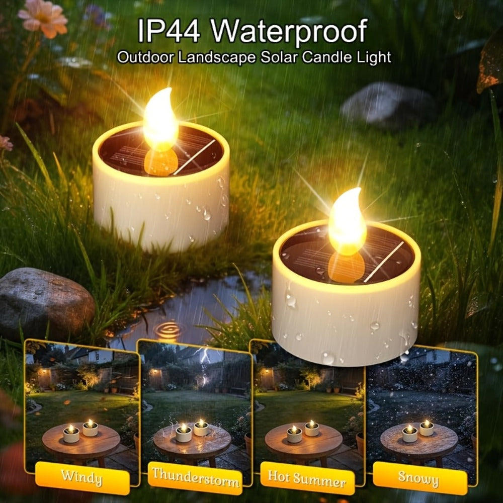 Solar Flameless Candles Outdoor Waterproof IP44 LED Tealight with Dusk to Dawn Sensor Flickering Warm Light for Garden Balcony Window Lantern Terrace Decor 4 6 12 Pack