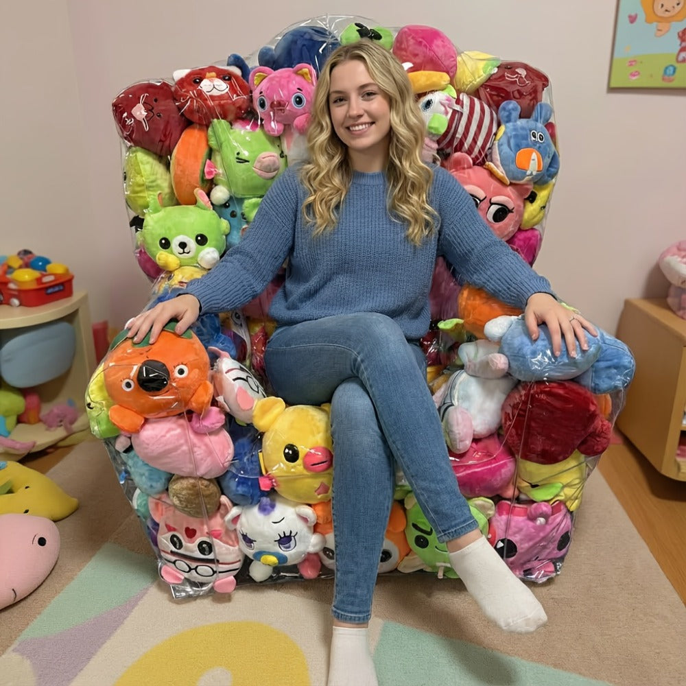 Large Transparent Plush Toy Storage Bag with Zipper Closure Stuffed Animal Organizer Bean Bag Chair Cover Openable Filling 100x90cm Clear Display Bag