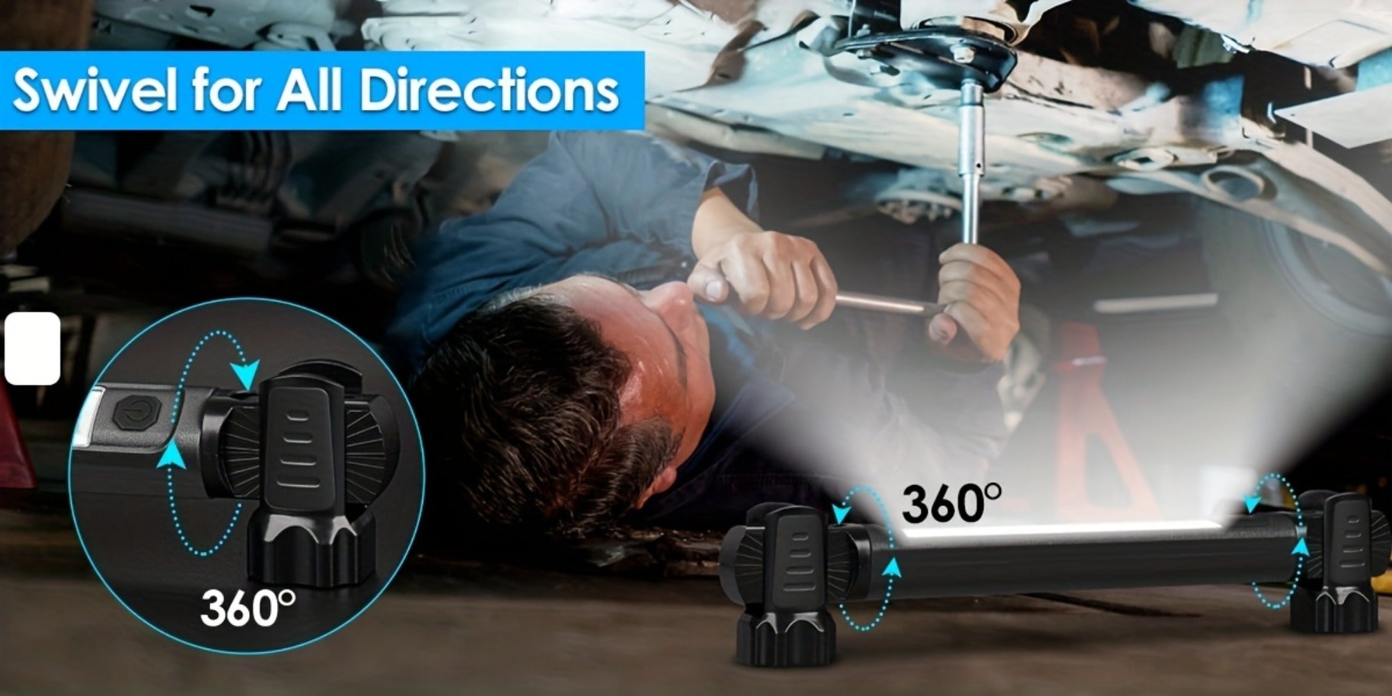 LED Work Light 2500LM Rechargeable Magnetic Underhood Inspection Light with 5200mAh Battery & Hooks ¨C Cordless Portable Work Lamp for Mechanics, Car Garage, Workshop & Emergency Use