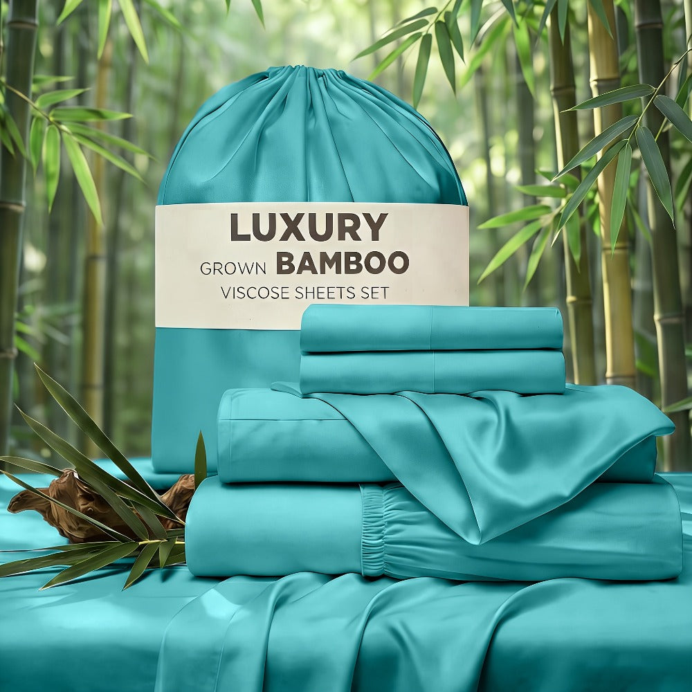 Cooling Bed Sheet Set 4 Piece Bamboo Rayon Deep Pocket Twin Full Queen King Extra Soft Wrinkle Fade Stain Resistant Hotel Luxury Pillowcase Bedroom Decor