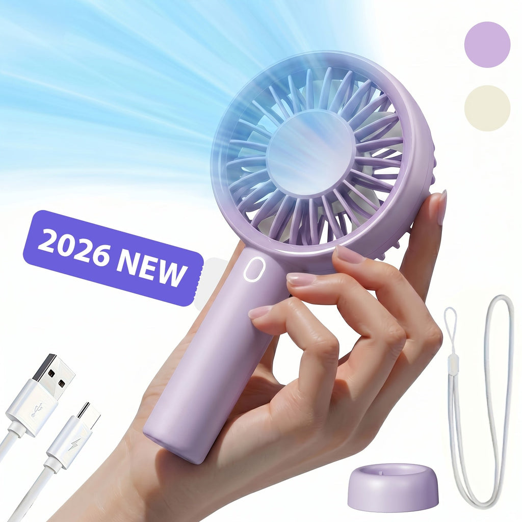 Portable Handheld Fan 16-Hour Battery Life | Air Turbo Tech 3-Speed USB Rechargeable Personal Cooling Fan for Outdoor Activities, Travel & Work ¨C Upgraded Purple, White & Mini Light Blue