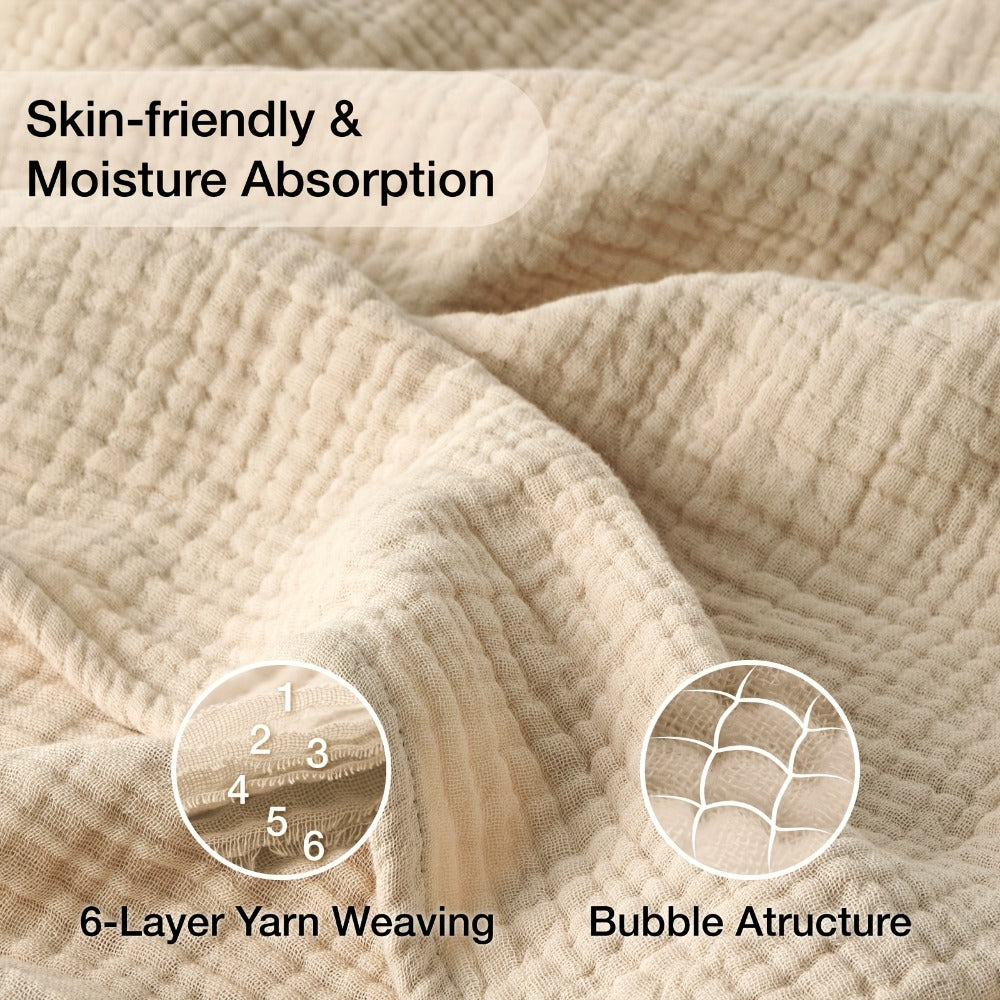 Muslin Blanket 100% Cotton 6-Layer ¨C Breathable Soft Gauze Throw for Couch & Bed, All Season, Machine Washable, 13 Colors, 5 Sizes