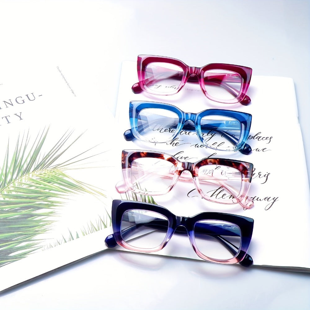 Reading Glasses Blue Light Blocking for Women 4 Pack ¨C Cat Eye Frames with Metal Spring Hinges, Multicolor Floral Gradient Computer Eyeglasses