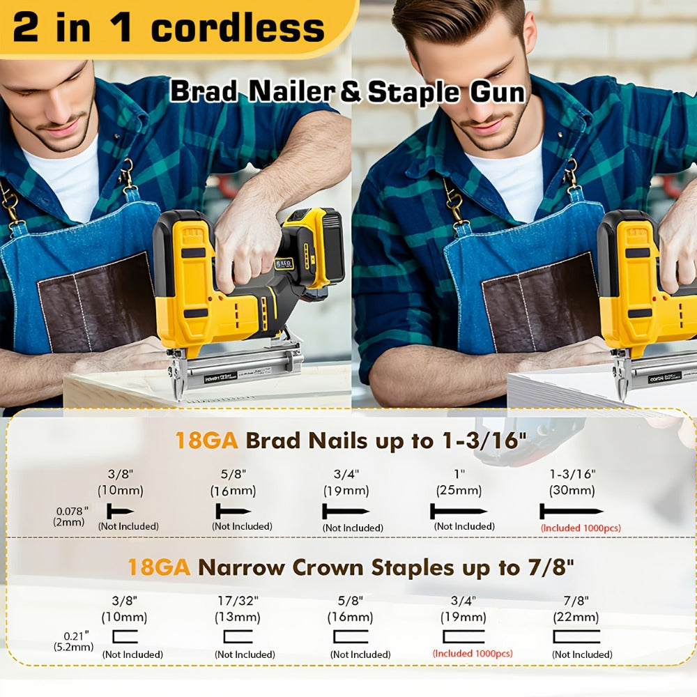 Cordless Brad Nailer and Stapler 2-in-1 Compatible with DEWALT 20V MAX Battery, Brushless Motor, Heavy-Duty Safety Lock, Fires 1-3/16¡± Nails & 7/8¡± Staples for Flooring Trim Woodworking (Tool Only)