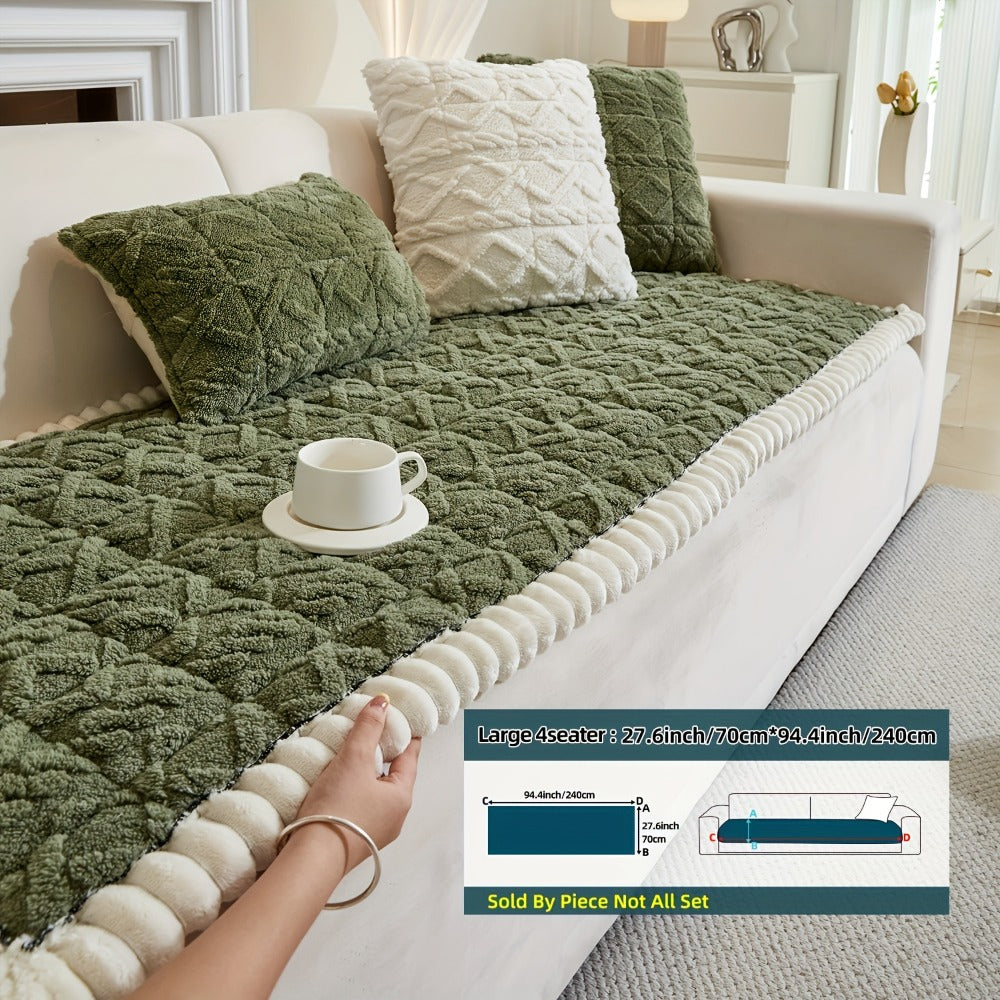 Bohemian Quilted Sofa Cover with Ruffles - 300GSM Shu Velveteen Anti-Slip Pet Friendly Machine Washable Plush Slipcover for Loveseat 3-4 Seater Sectional Sofa, 5 Colors