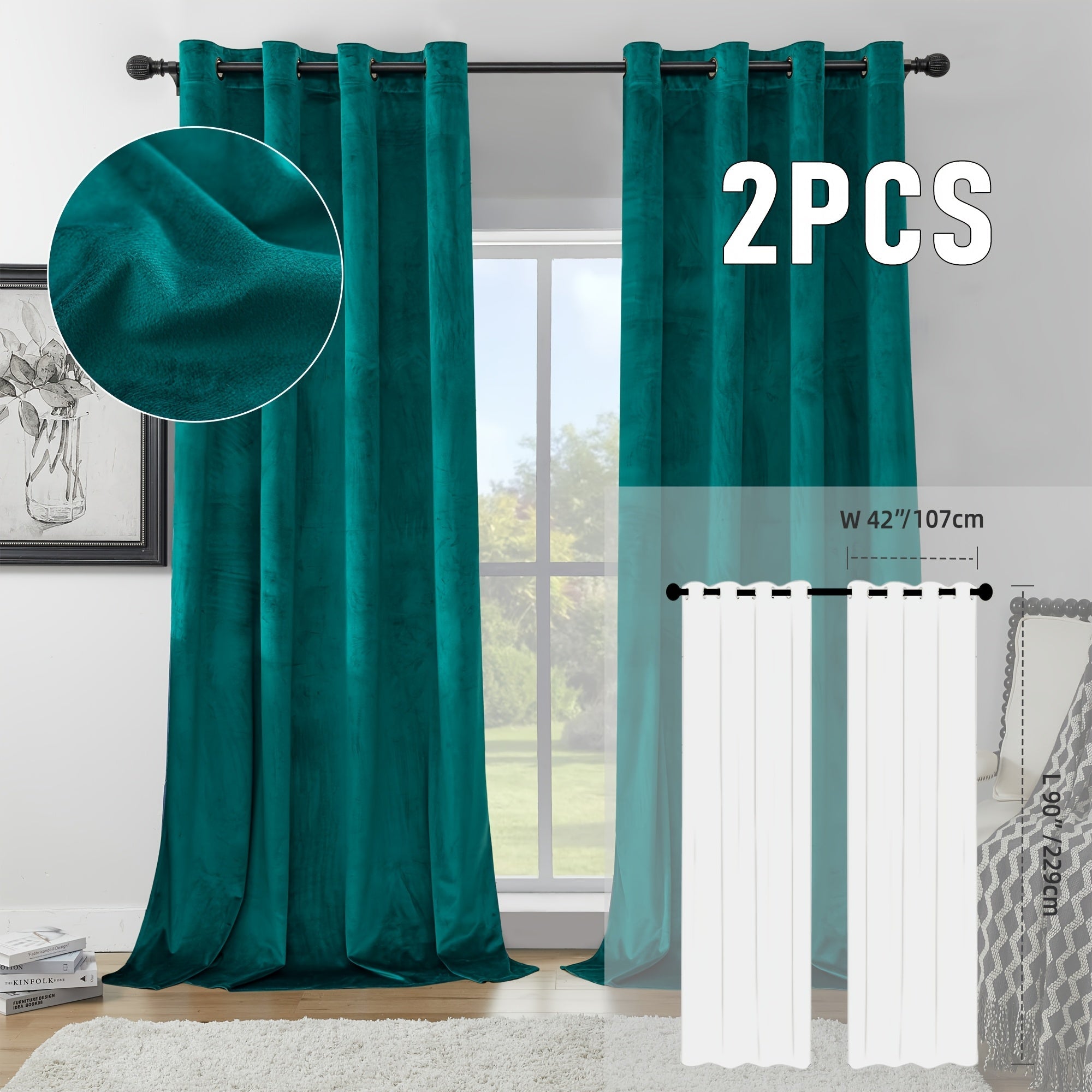 Velvet Room Darkening Curtains 2 Panels | Grommet Top Thermal Insulated Soundproof Blackout Curtains for Living Room Bedroom, Soft Solid Color Vintage Window Drapes