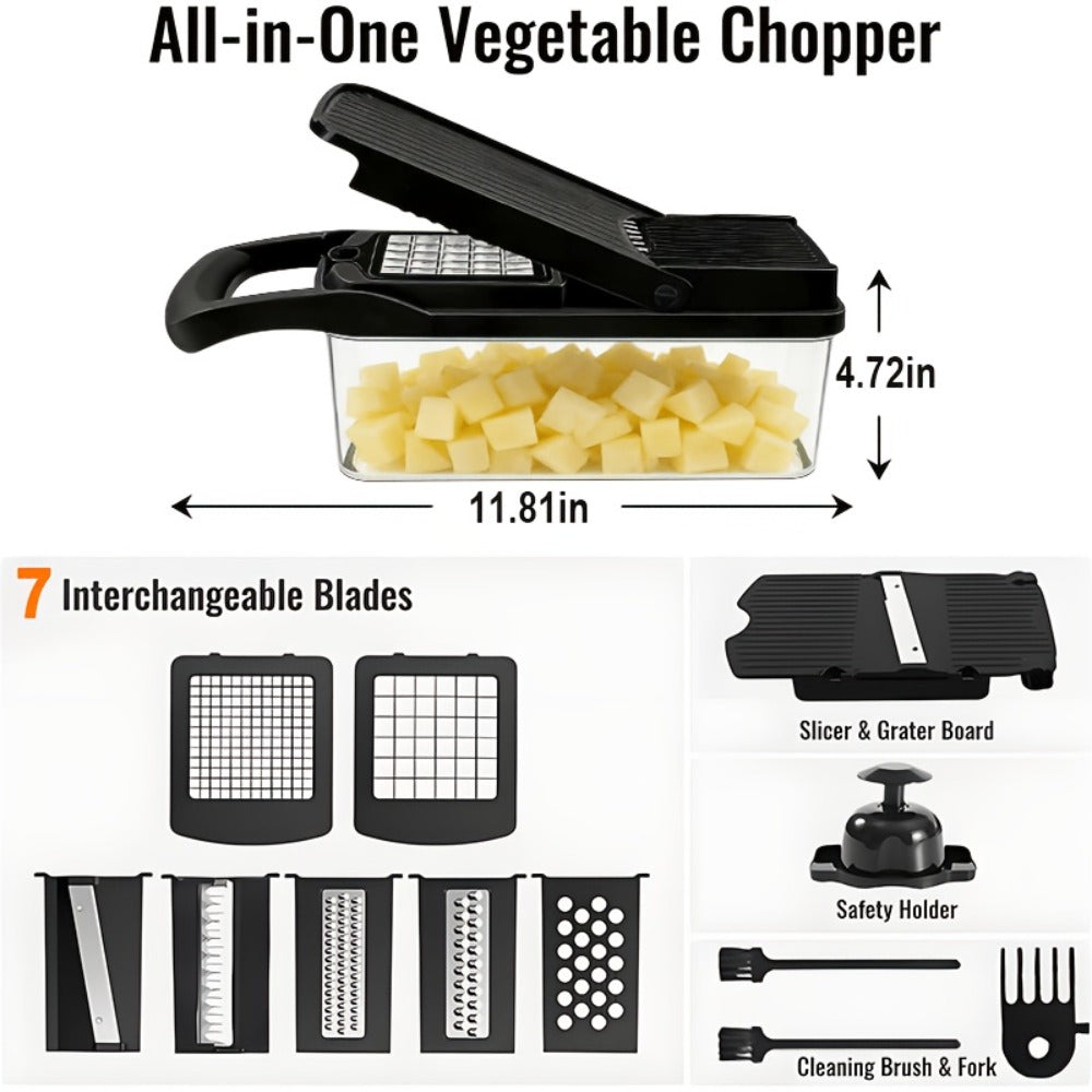 Vegetable Chopper 18-in-1 Food Chopper Slicer with 8 Stainless Steel Blades Food-Grade Mandoline Slicer for Onions Carrots Potatoes Salad Kitchen Meal Prep Tool