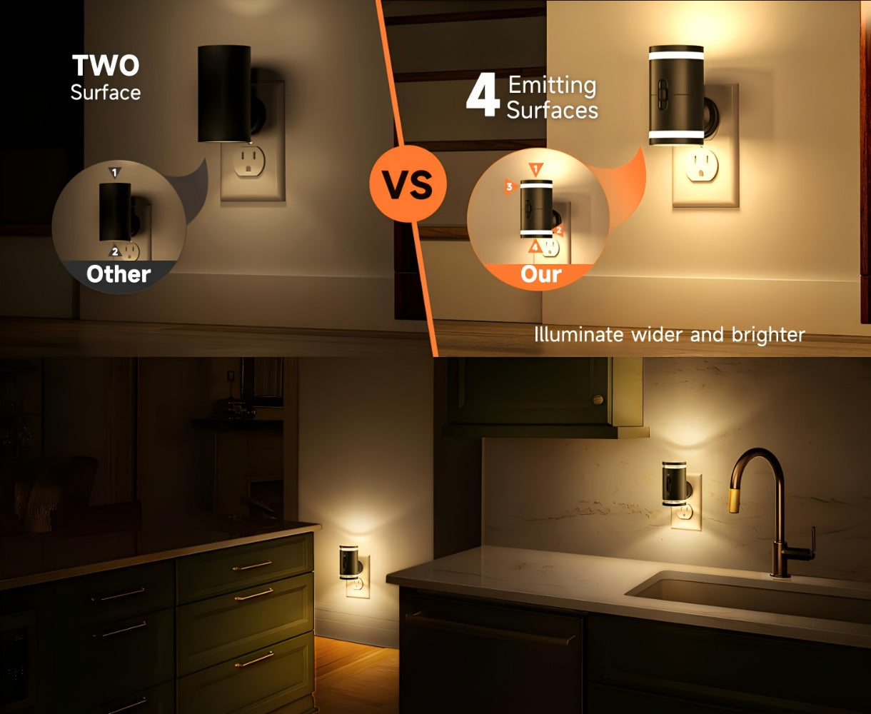 LED Night Light Plug In Dusk to Dawn Sensor ¨C 5-120LM Adjustable Brightness, 3 Color Temperatures, Modern Plug-In Night Lights for Hallway, Bedroom, Staircase, Bathroom & Toddler Room, 2 or 4 Pack