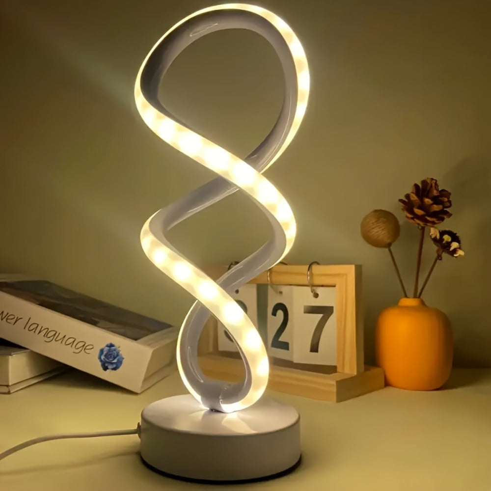 Spiral LED Table Lamp, Dimmable Push Button Control Desk Light for Bedroom Living Room Office, Modern Metal Base Indoor Accent Lamp, Unique Spiral Design Home Decor Gift for Christmas Birthday Valentine