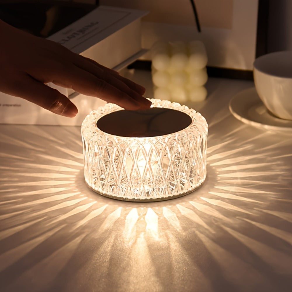 RGB LED Desk Lamp 16 Color Crystal Effect - Portable Battery Powered Night Light with Remote & Touch Control, 3-Level Dimming, Color Changing Mood Light for Bedroom Party Halloween Christmas Holiday Decor