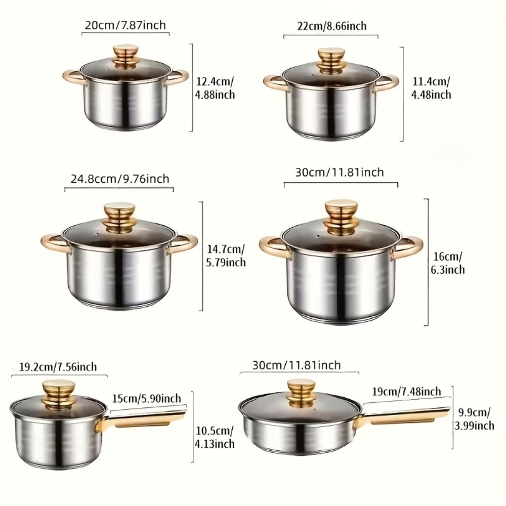Stainless Steel Deep Pot Cookware Set 10 & 12 Piece with Lids & Dual Handles ¨C Oven Safe Soup Hot Pot Pasta Seafood Stew Pots | Silver Pink Gold | Home Restaurant Cooking Gift Set