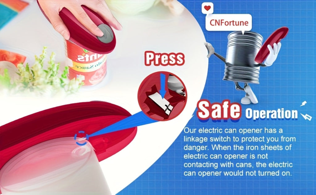 Electric Can Opener Cordless Battery Powered ¨C Smooth Edge Safety, Auto Shut-Off, ABS Material, Easy One-Touch Operation for Elderly, Arthritis & Disabled Hands, Kitchen & Camping