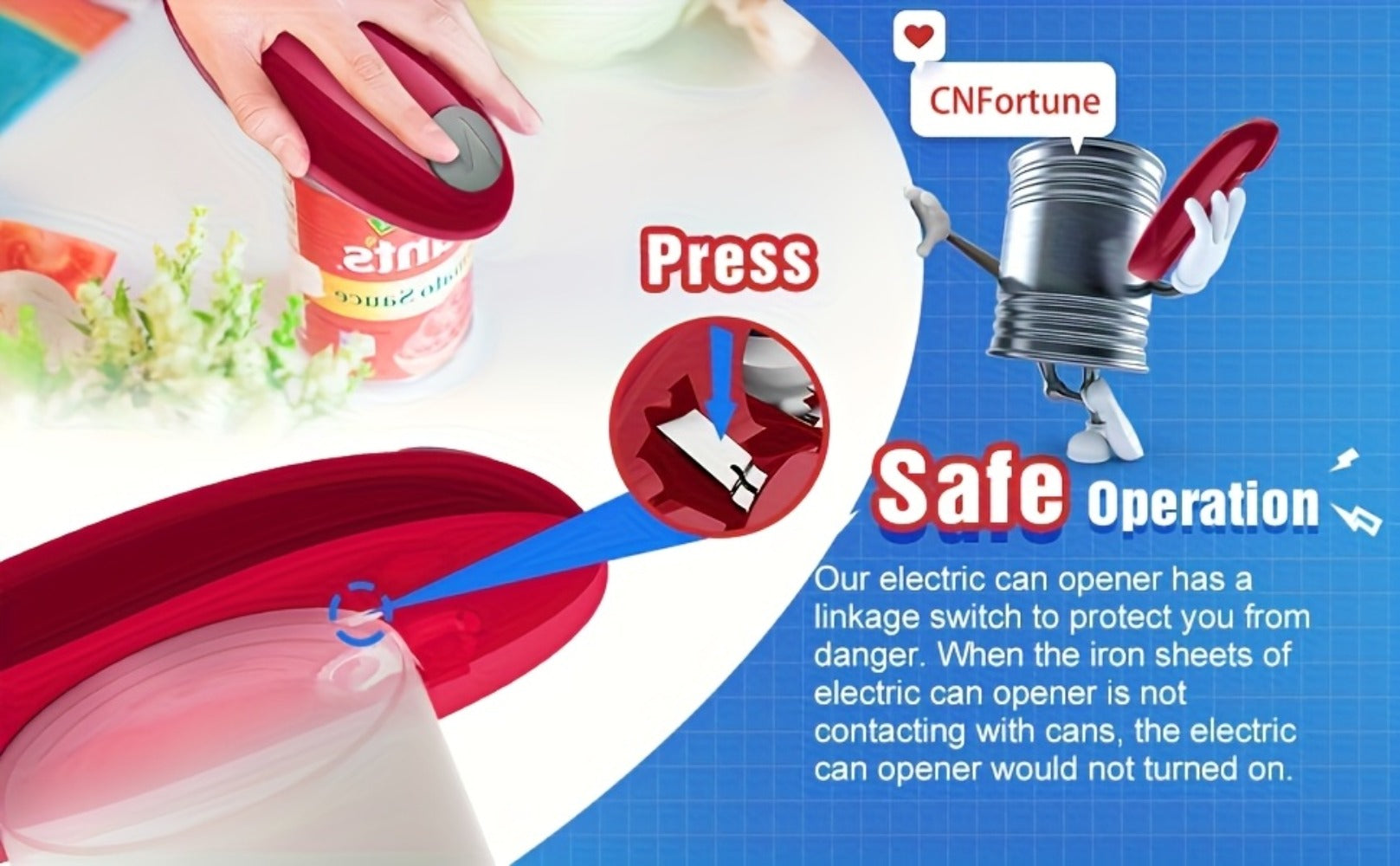 Electric Can Opener Cordless Battery Powered ¨C Smooth Edge Safety, Auto Shut-Off, ABS Material, Easy One-Touch Operation for Elderly, Arthritis & Disabled Hands, Kitchen & Camping