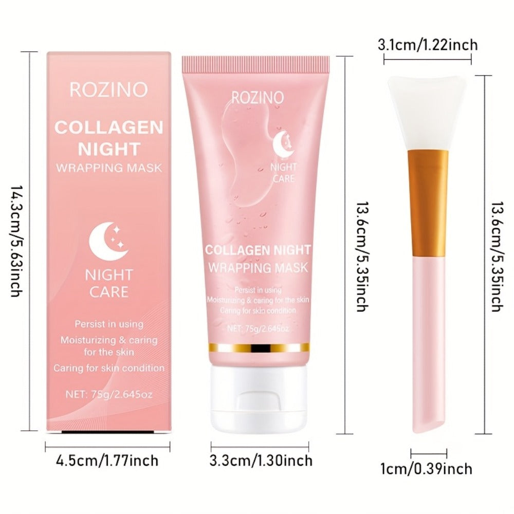 Collagen Overnight Wrapping Facial Mask with Hyaluronic Acid - Korean Skincare Sleep Mask for Glowing Skin, Deep Hydration, Firming & Anti-Sagging | 2.645oz
