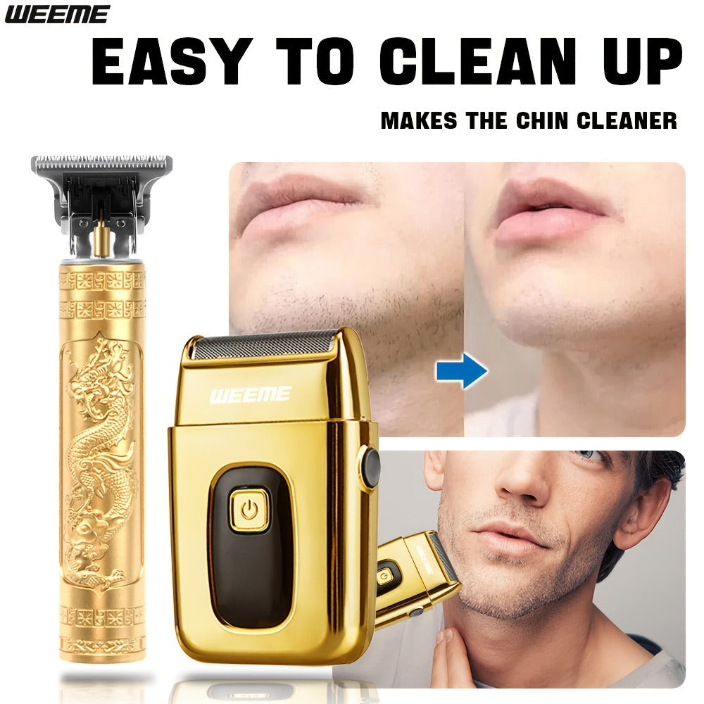 Men's Electric Hair Trimmer and Beard Trimmer 2-Piece Set Cordless Hair Clipper Short Beard Shaver for Haircut Shaving Styling Home Car Travel Use