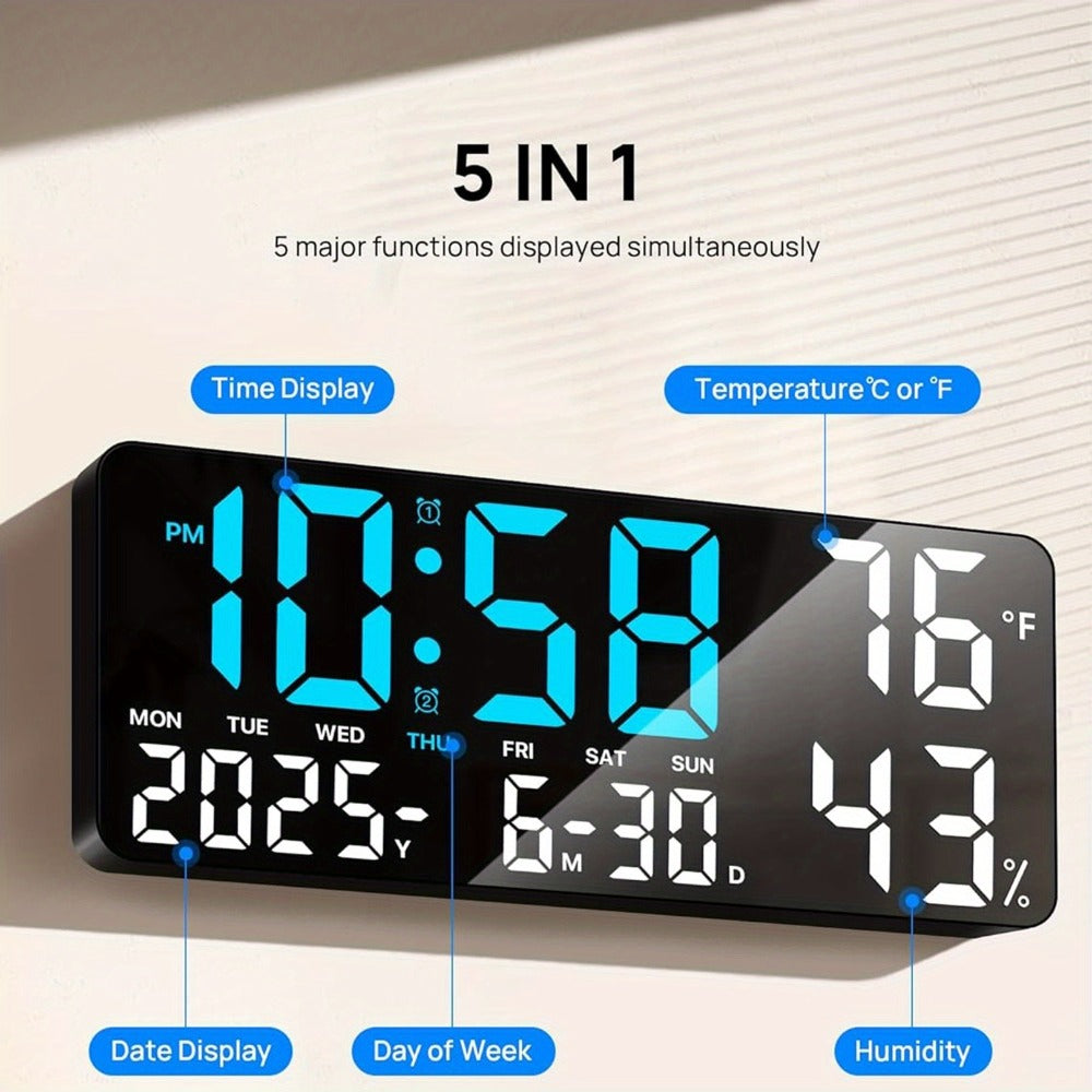 Large Digital Wall Clock with Remote Control ¨C 14.6¡± LED Display Dual Alarm Clock with Night Light, Temperature, Humidity, Date & Week ¨C RGB Color-Changing Bedroom & Living Room Clock Gift for Elderly