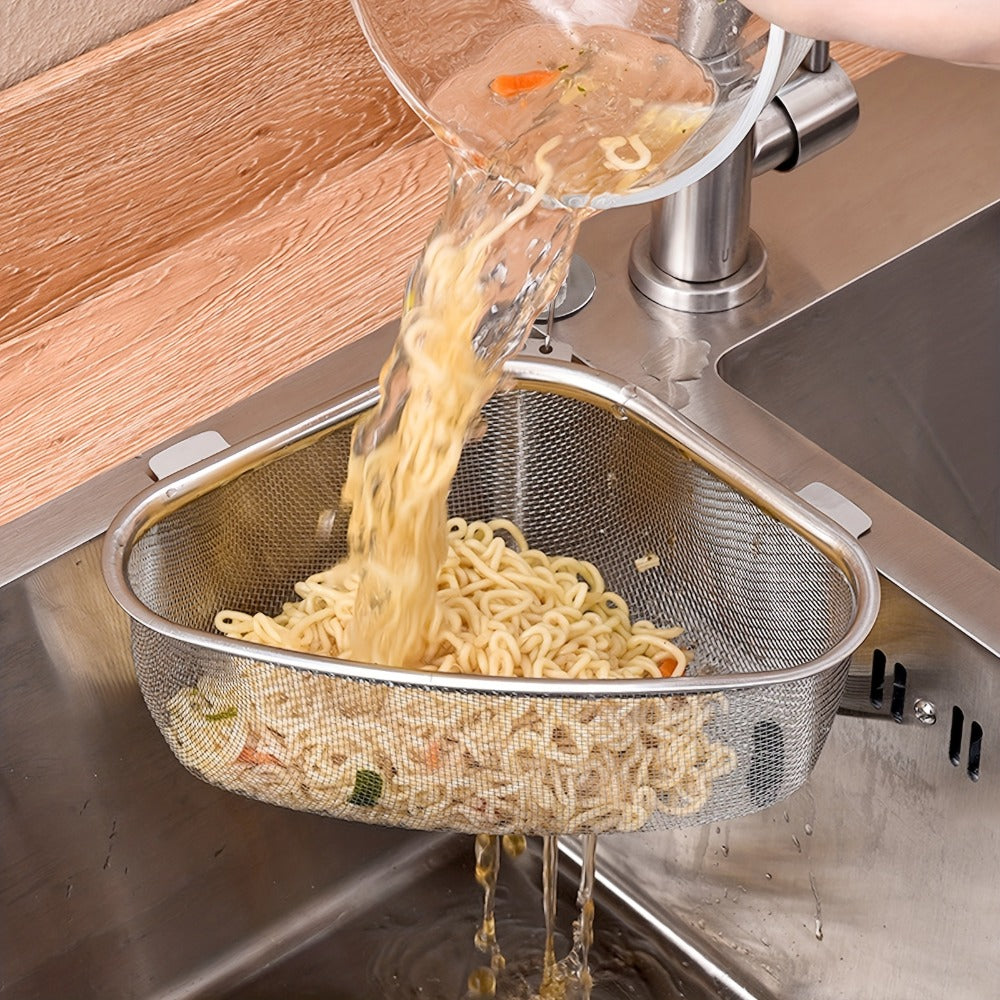 Stainless Steel Sink Strainer Basket 304 Grade Triangular Space-Saving Design ¨C Dual-Use Stand & Hang, Mesh Filter for Food Waste & Clog Prevention, Kitchen & RV Drain Basket 8.6¡Á6.1¡Á3.1 Inch