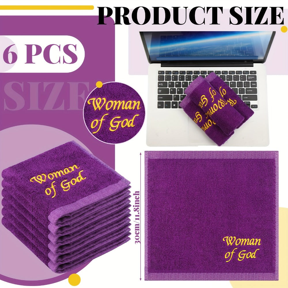 Church Handkerchiefs 6 Pack Pastor Towels Clergy Hand Towels Woman of God Woven Oblong Wash Cloths Religious Gift for Men Women Purple Solid Pattern