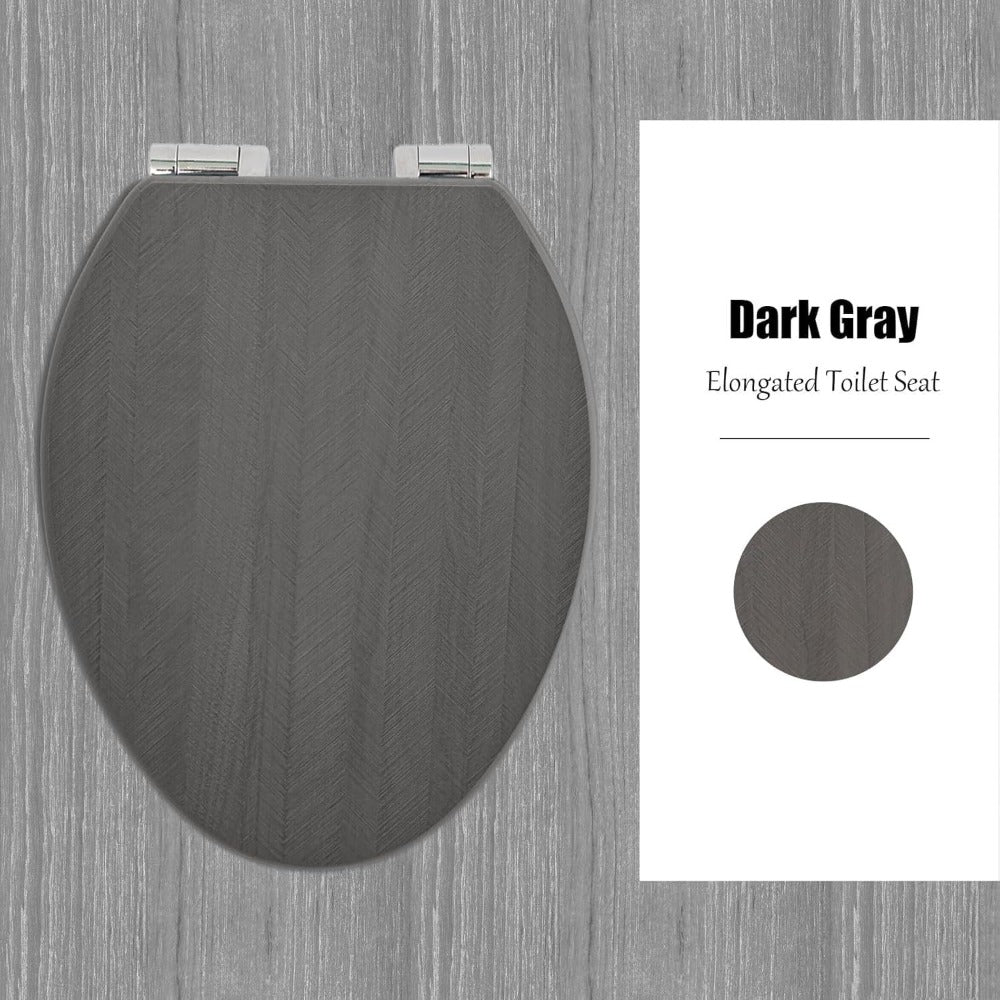 Slow Close Toilet Seat Round 19 Inch, Dark Grey Soft-Close Toilet Lid with Alloy Hinges, Easy Clean Quick-Release, Durable Heavy-Duty Bathroom Toilet Seat Replacement for Standard Round Toilets