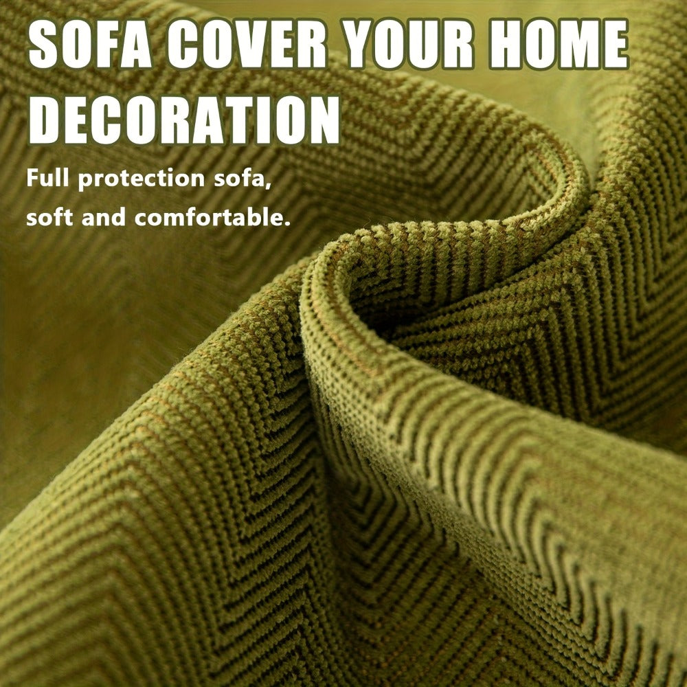 Chenille Ribbed Sofa Cover - Pet Friendly Non-Slip Machine Washable Soft Stretch Slipcover for 1-4 Seater Sectional Sofa Living Room Bedroom Office, 9 Colors