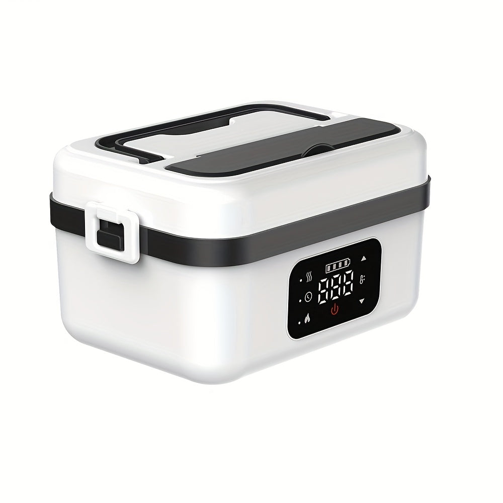Wireless Heated Lunch Box 8000mAh Battery Powered - 60W Electric Food Warmer 1L Stainless Steel with Smart Timer 8 Settings and Power Bank Function, Portable Lunch Heater for Office Car Truck and Travel, BPA-Free with Fork Spoon and Insulated Bag