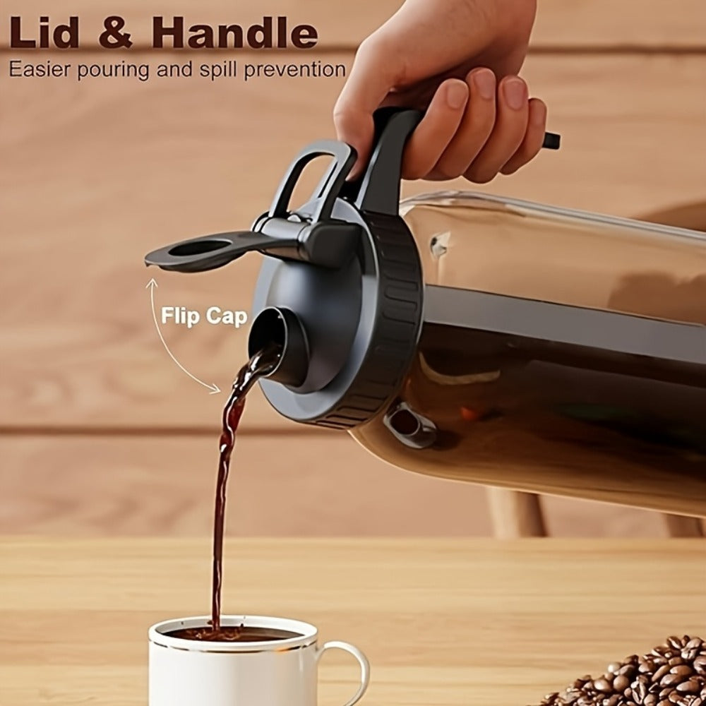 Cold Brew Coffee Maker with Stainless Steel Filter & Cleaning Brush - Large Capacity Glass Mason Jar Pitcher for Home, Kitchen, Bar & Restaurant, Professional Cold Brew Pot for Smooth Concentrate