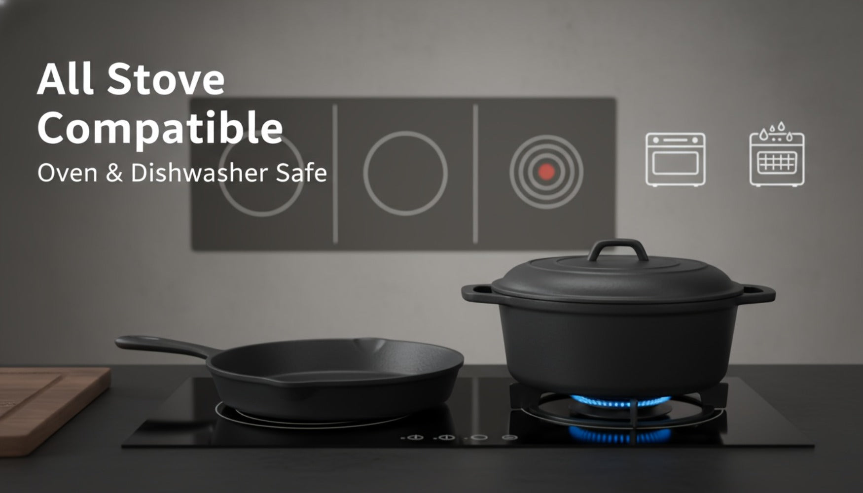 Cast Iron Cookware Set for Kitchen Camping BBQ - Non-Stick Skillet Dutch Pot Frying Pan Baking Tray Griddle Options, Oven Safe Stovetop Campfire Cookware for Home RV Holiday Cooking Multiple Set Choices