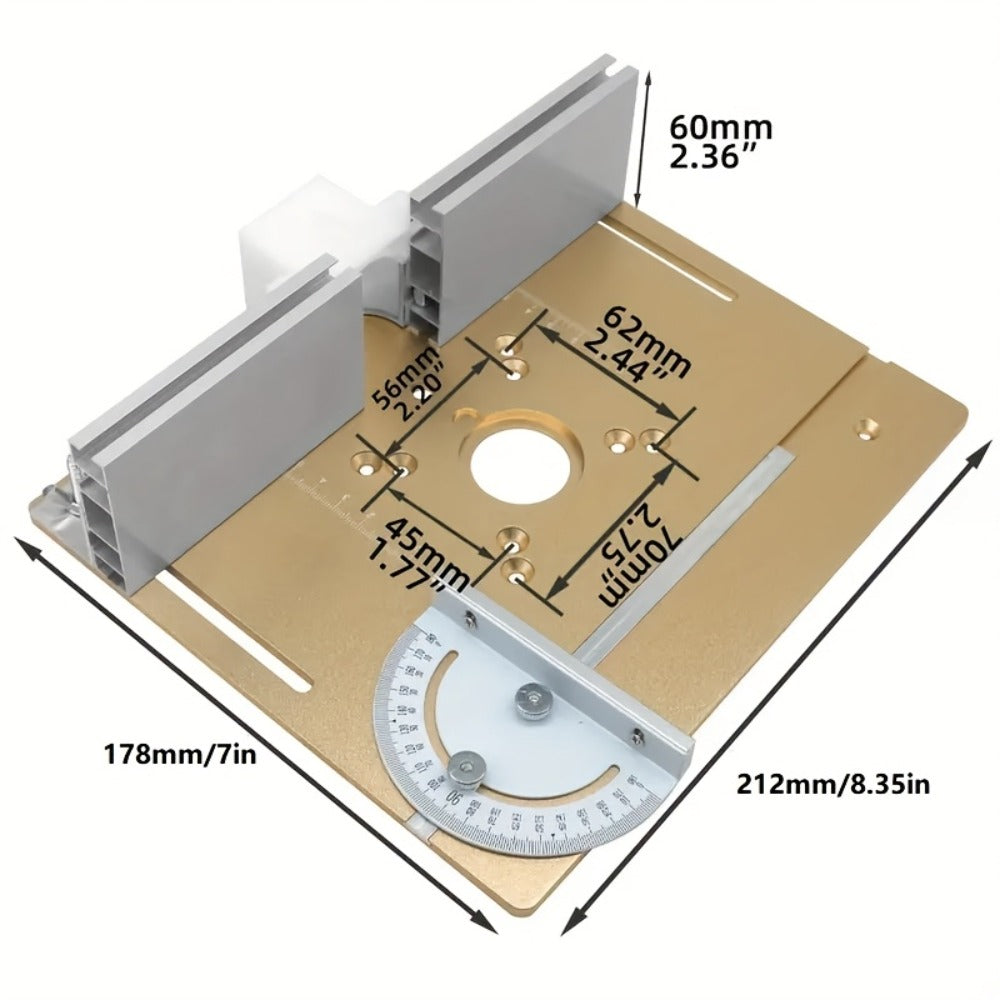 Aluminum Router Table Insert Plate with Fence & Miter Gauge - Precision Woodworking Tool, Dual Function Design, No Electricity Required, Compatible with Standard Router Tables for DIY & Cabinet Making