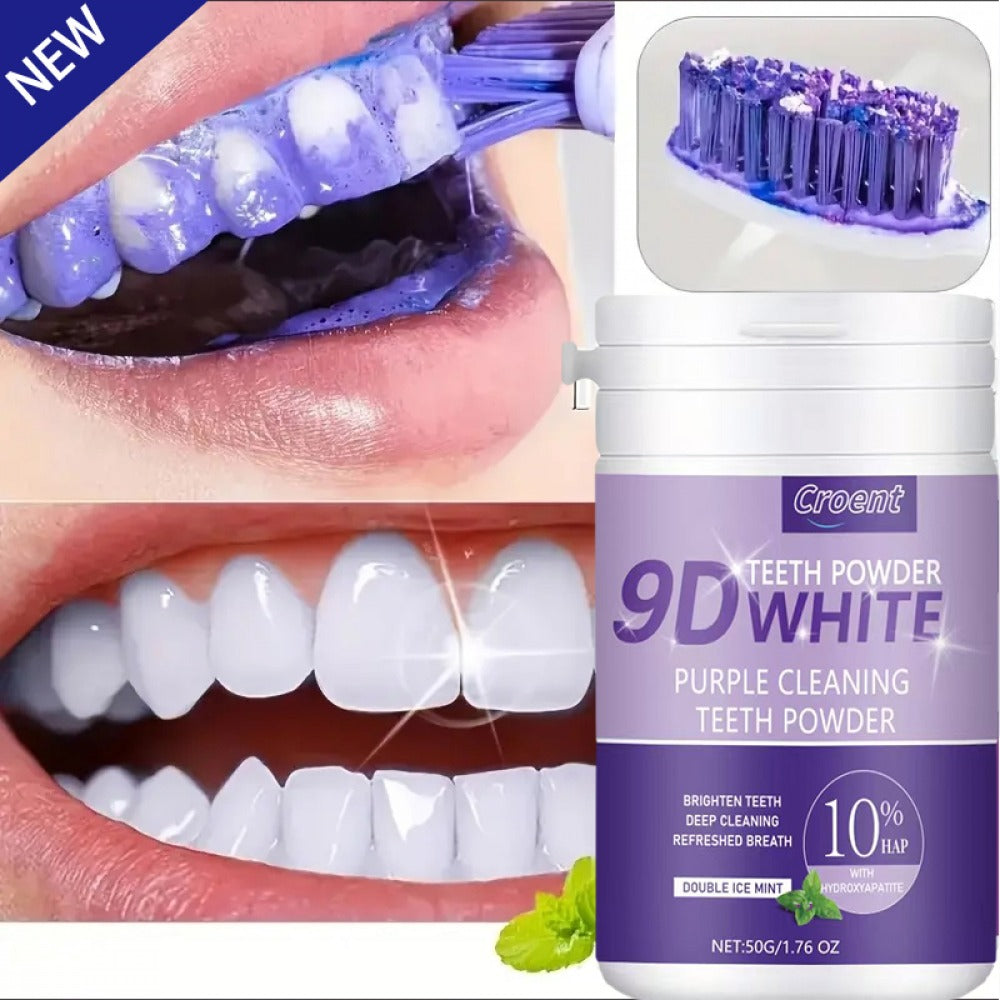 Purple Teeth Whitening Powder - 9D Color Correcting Tooth Powder for Brightening, 360¡ã Deep Cleansing & 12H Fresh Breath, 50g Natural Dental Whitening Powder by Brushing Only