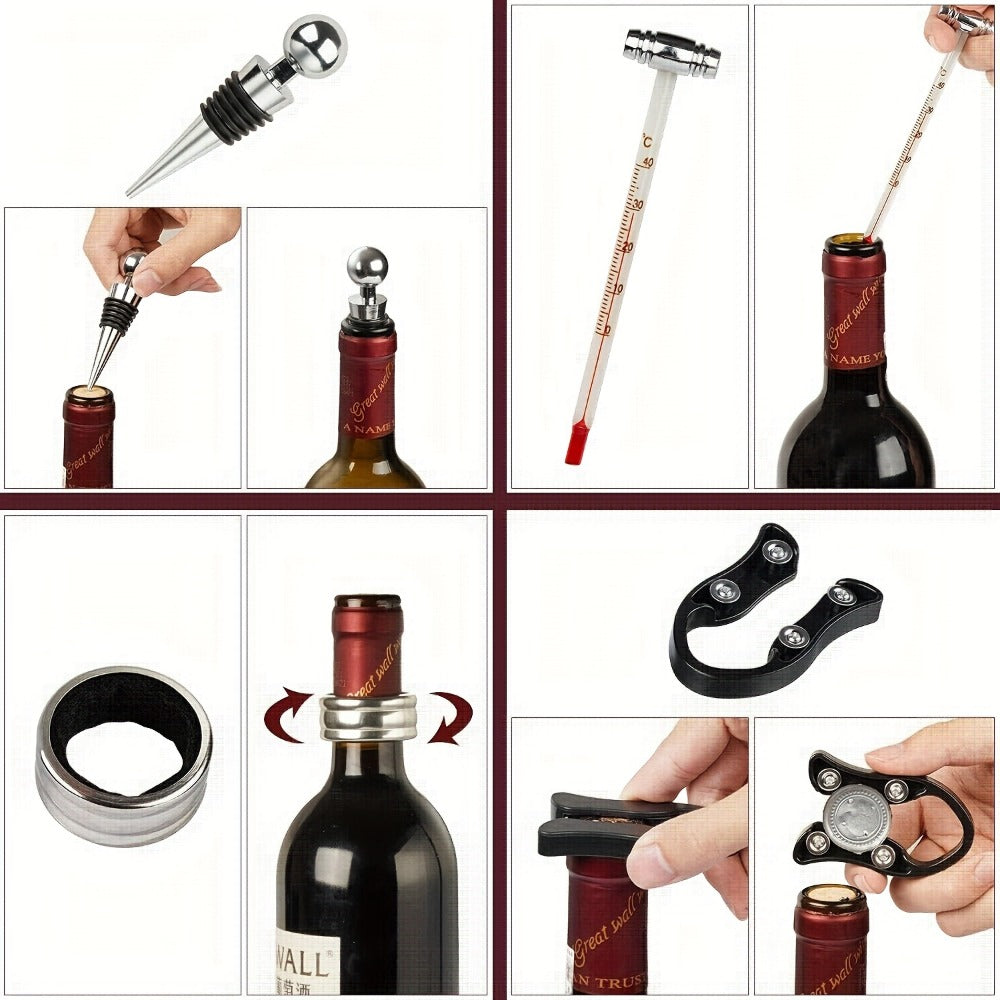 Wine Opener Kit 10pcs Stainless Steel Bottle Opener Gift Set with Wood Case - Beer Wine Accessories Bar Tool Set for Men Women Valentine's Day Birthday Housewarming Gift