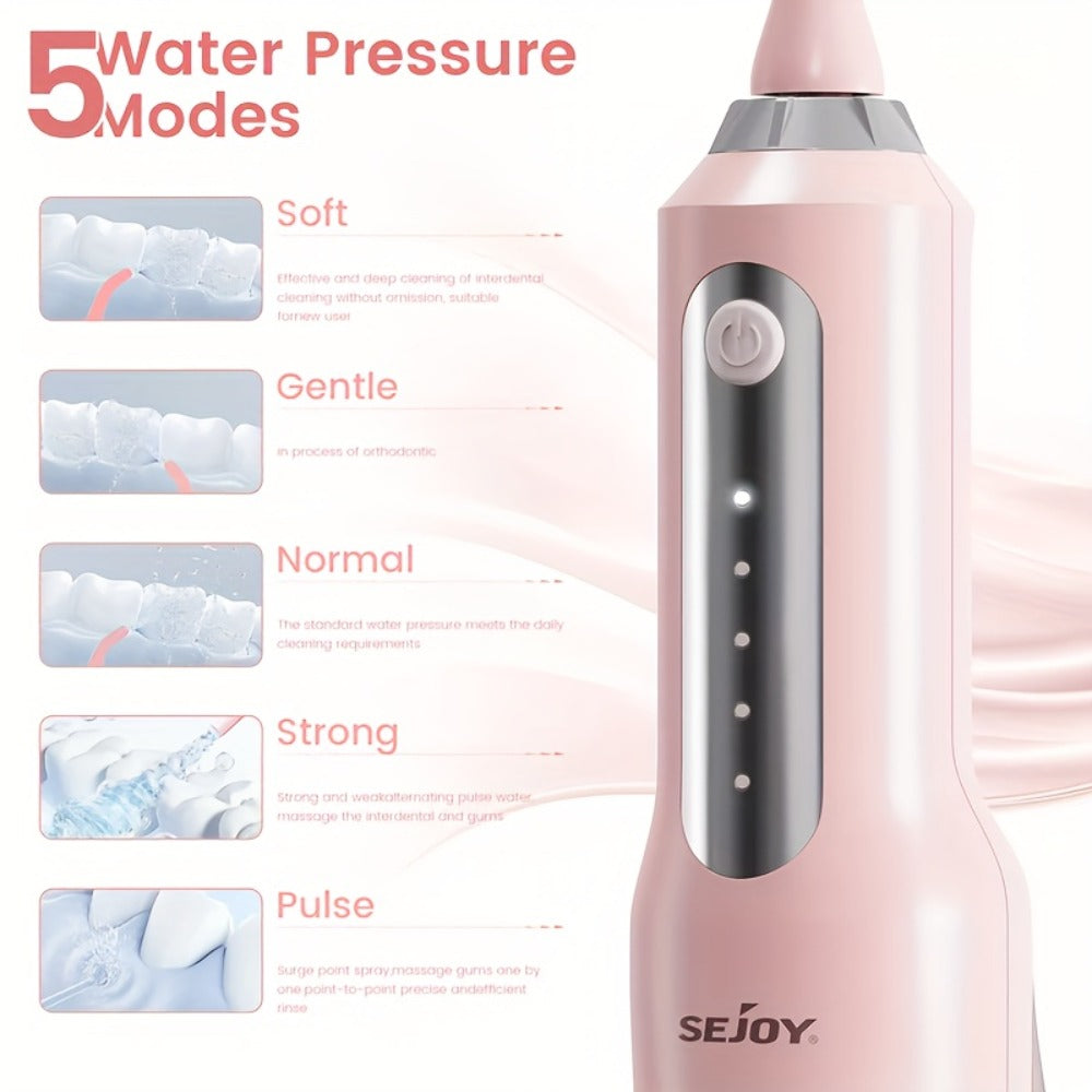 Cordless Water Flosser Dental Oral Irrigator - 5 Cleaning Modes, 5 Jet Tips, Rechargeable Wireless Teeth Cleaner for Deep Gum Care, Plaque Removal & Braces, Home & Travel Dental Gift