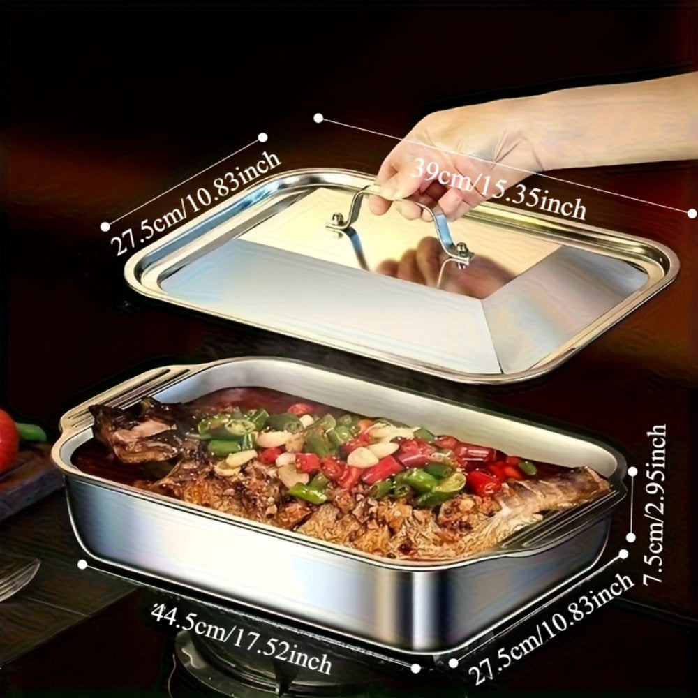 Stainless Steel Baking Trays with Lids ¨C Large Capacity Sheet Pan Set for BBQ, Bread, Desserts, Seafood & Buffets | Family Gatherings, Outdoor Camping, Portable Food Trays