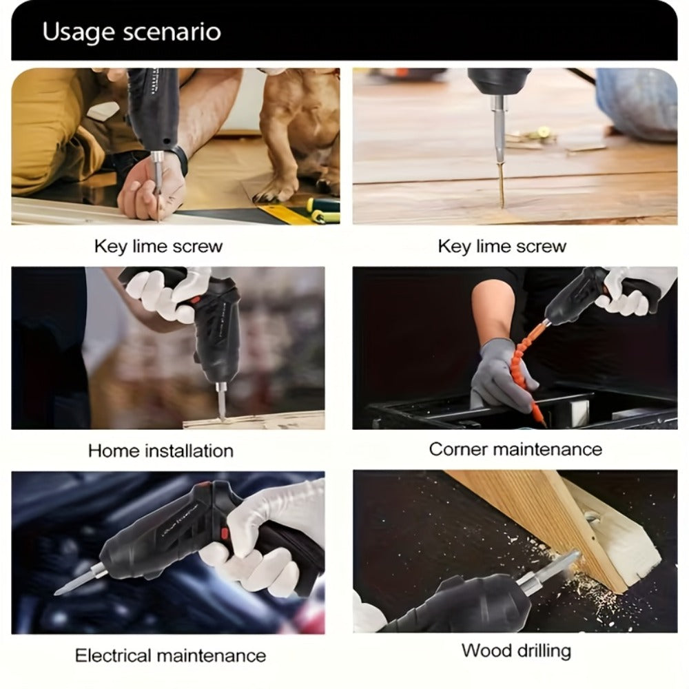 Cordless Electric Screwdriver Mini Drill ¨C Rechargeable Lithium Battery, Compact Design for DIY Repairs & Tight Spaces, Easy One-Hand Operation, Includes Drill Bit Accessories