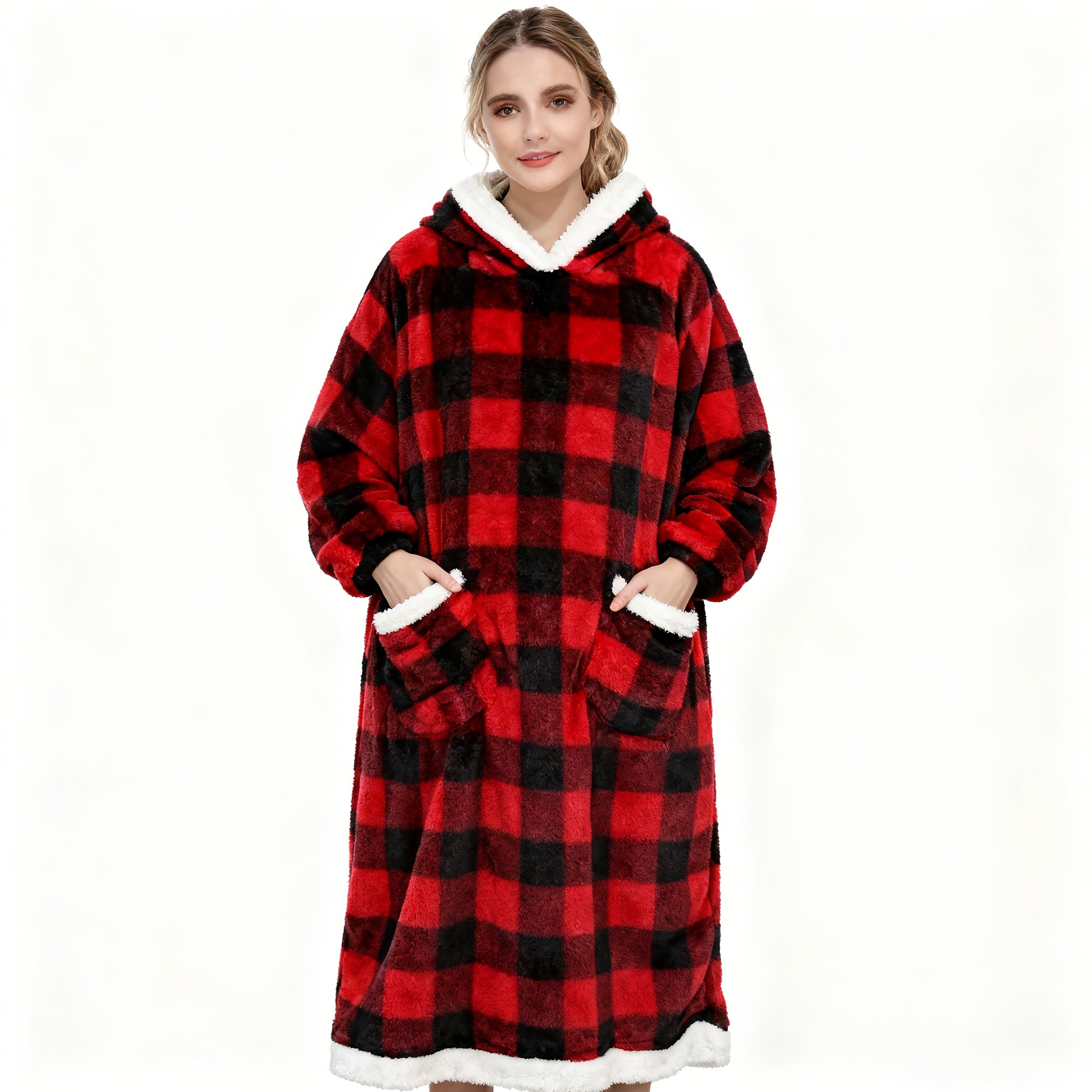 Hooded Wearable Blanket ¨C Double-Sided Flannel Suede Hoodie Blanket for Women & Men, 500gsm Oversized Warm Cozy Sweatshirt