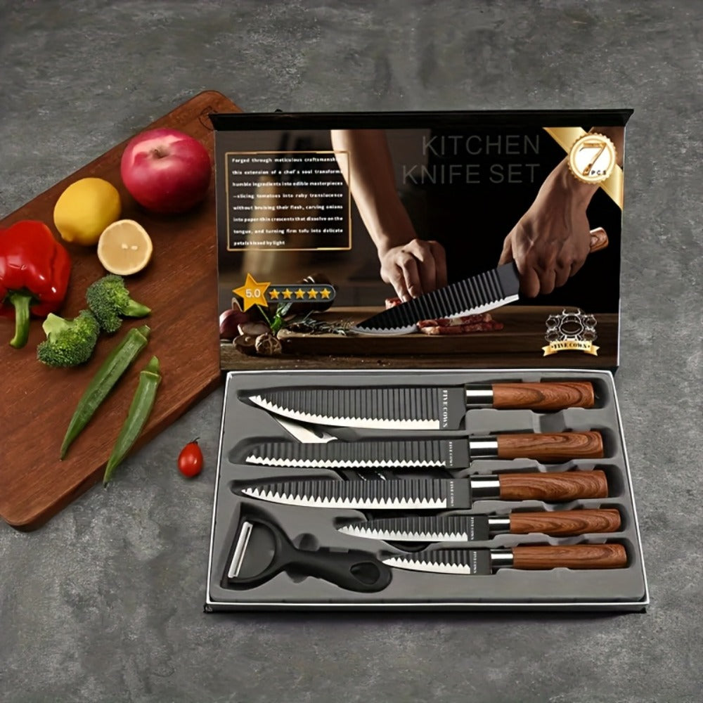 Kitchen Knife Set High Carbon Steel Hand Forged Chef Knives with Case Non-Stick Black Blade Butcher Cleaver Meat Cutting Vegetable Chopping Camping BBQ Outdoor Holiday Gift